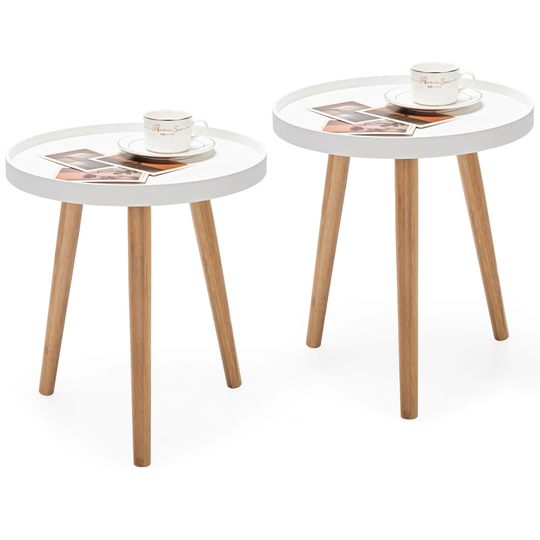 Gymax Set of 2 Round Side Table Sofa Coffee End Accent Table - 16'' x 16'' x 17''
