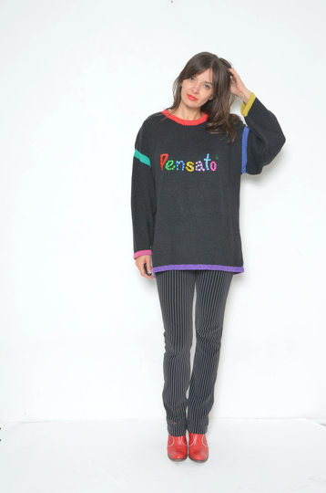Color Blocking Sweater/Vintage 90S Pensato Colorful Long Pullover Sleeve Logo Multi Knit Top - Size Large