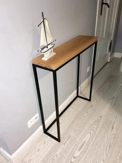 Console Table Of Solid Oak Wood in Industrial Style