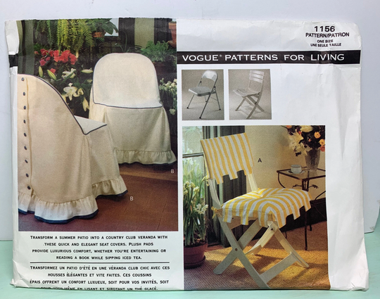 Vintage 90S Vogue 1156 Chair Seat Cushions Lounge Folding Sewing Pattern Patterns For Living Uncut Ff