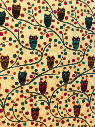 Owls On The Tree Branch Mellow Yellow Quilting Cotton Fabric By 1/2 Yard Or Fat Quarter, Owl With Glasses Fabric, & Daisy Flower