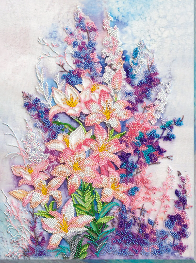 Diy Bead Embroidery Kit On Art Canvas "Flowers" Size 11"×14.5" | 28×37 cm, Gift | Abris