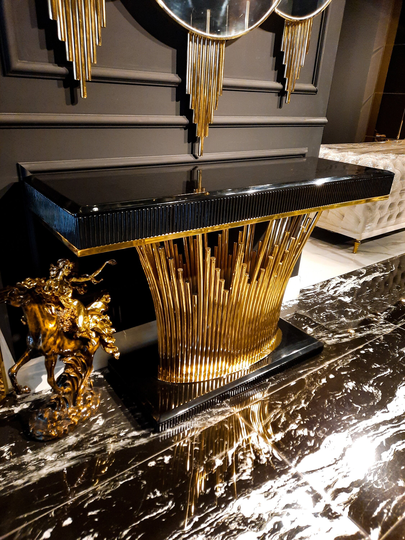 Titanium Gold Console Table, Black Modern Entryway Hallway Contemporary Stainless Steel
