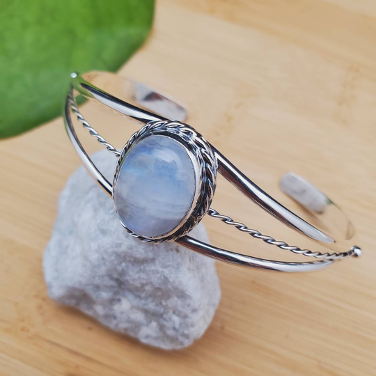 Lovely Rainbow Moonstone Bracelet Cuff | Dainty Sterling Silver Healing Stone Southwest Made in Usa