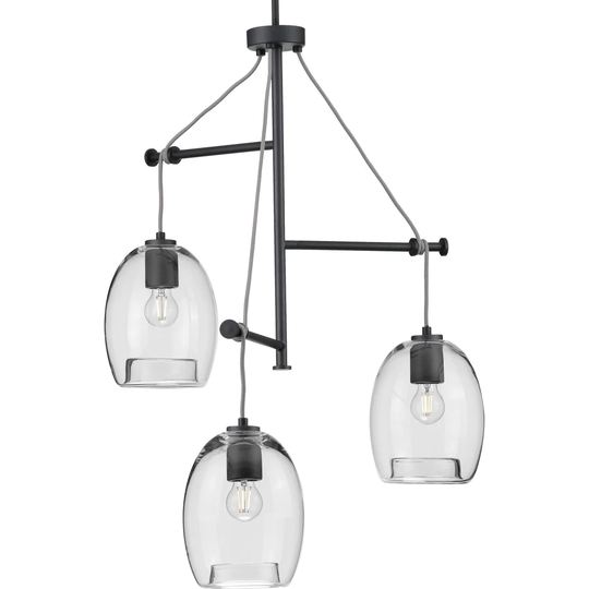 Caisson Collection Graphite Three-Light Pendant - 11.800" x 28.500" x 19.000"