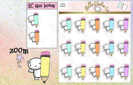 Study Pencil Peeking Emoti Planner Stickers-Daisy Doodle |Planner Stickers|Study Stickers|School Stickers