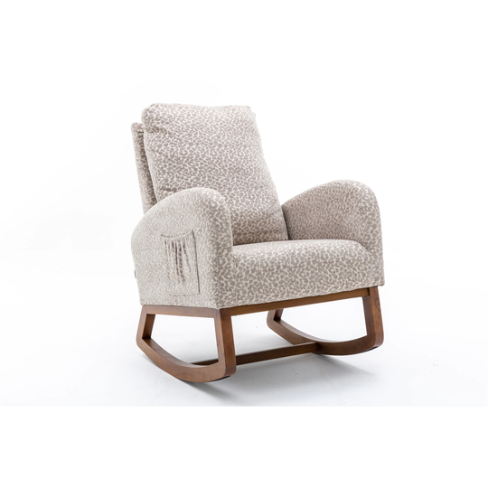 Polyester Upholstered Rocking Chair Solid Wood Lounge Chairs and Ergonomic Arm Chairs