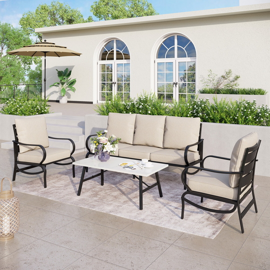 Patio 5-Seat Sofa Set, Outdoor Conversation Sets with 2 Single Sofa Chairs, 1 Lounge 3-Seater Sofa and 1 Coffee Table