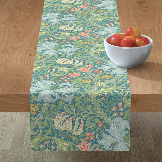 Art Nouveau Table Runner - Golden Lily By Peacoquettedesigns Damask Morris Reproduction Cotton Sateen Spoonflower