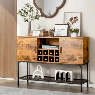 17 Stories Industrial Kitchen Buffet Sideboard 2-door Console Table W/open Shelf Wine Rack