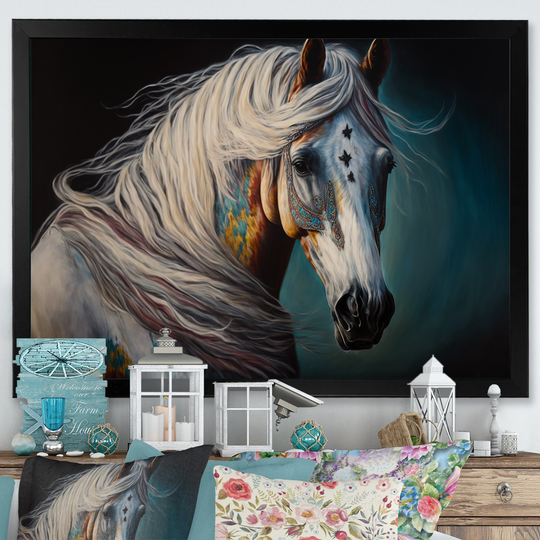 Designart 'Indian Horse With Colorful Mane III' Modern Framed Art Print