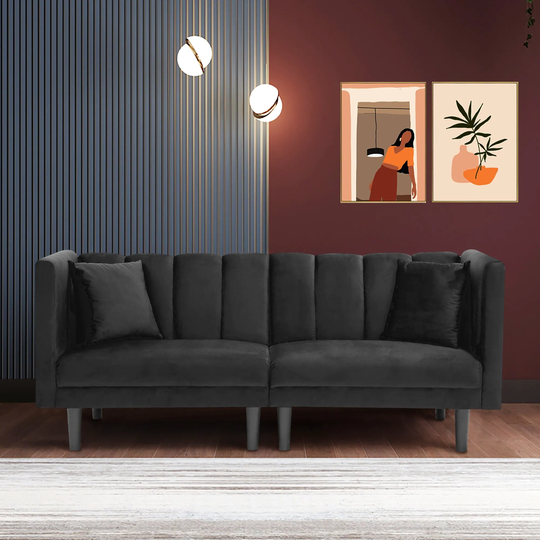 Twin Size Sleeper Sofa Velvet Futon Loveseat Sofa with Detachable Armrests and 2 Pillows