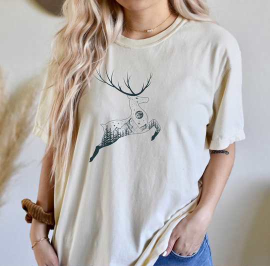 Comfort Colors Celestial Deer Shirt, Tee, Top, Woodland Animals T-Shirt, Comfy Oversized T-Shirt