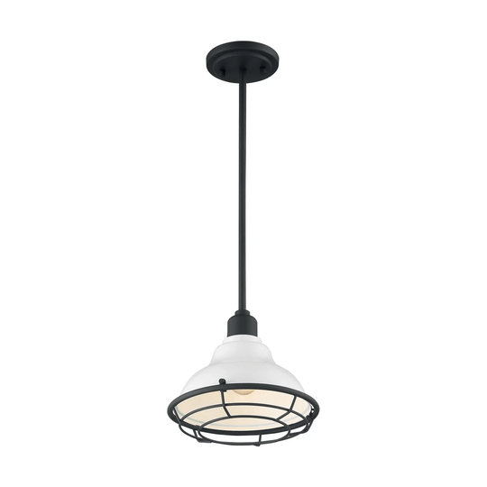 Newbridge 1-Light Small Pendant Fixture - Gloss White Finish with Textured Black Accents - Gloss White / Black Accents