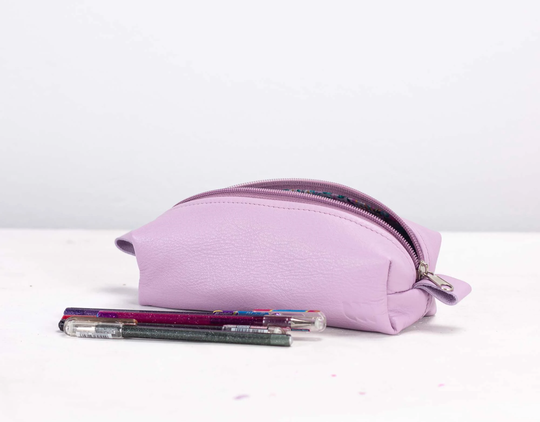 Rec Case - Lilac Leather Pencils Case, Rectangular Accessory Bag Purse Glasses Markers Zipper Pouch