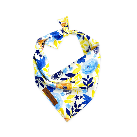 Floral Dog Bandana, Navy & Yellow Pet Spring Neckwear, Personalized Accessories