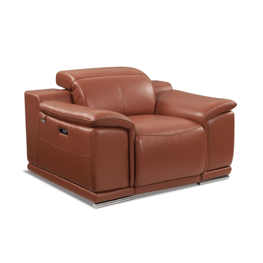 Mod Camel Brown Italian Leather Recliner Chair - 39.4" x 47.6" x 42.3"