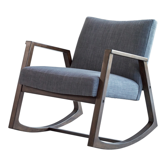 Upholstered Rocking Chair with Wooden Arm in Dark Grey and Walnut