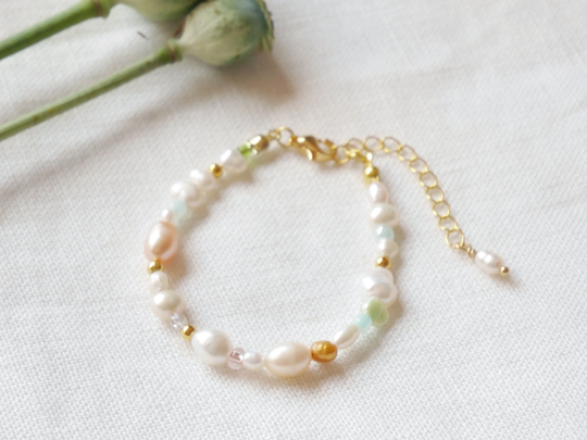 Pearl Beaded Bracelet | Soft Colors Pearl With Mixed Real Pearls Romantic Gift For Her Pink & White Freshwater