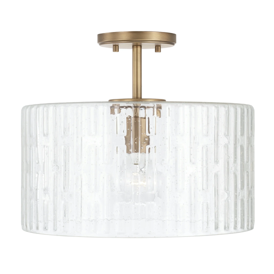 Emerson 1-light Dual Mount Semi-Flush/ Pendant w/ Embossed Seeded Glass