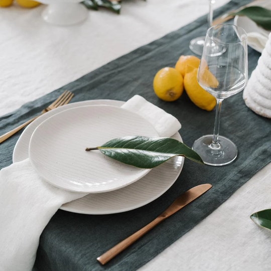 Forest Green Linen Fall Table Runner. Scandinavian Style Rustic Wedding Long