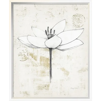 'Pencil Floral I Gold' Framed Graphic Art Print on Canvas