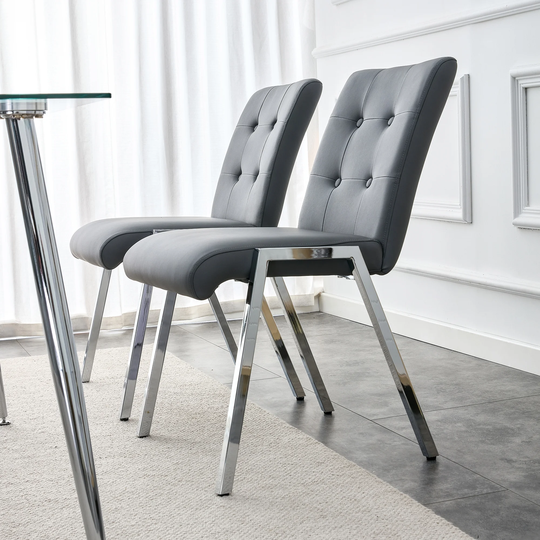 Grid Shaped Armless High Back Dining Chair Side Chair Accent Chair with Electroplated Metal Leg (Set of 2)