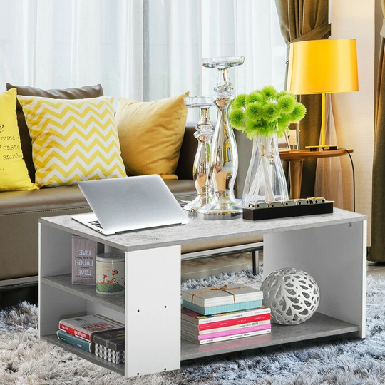 GZMR Coffee Table Sofa Side Table with Storage Shelves -Gray