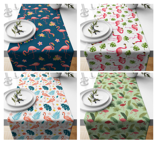 Flamingo Table Runner|Tropical Centerpiece|Botanic Kitchen Tablecloth|Flamingo Decor|Animal Print Cover|Flower Tabletop
