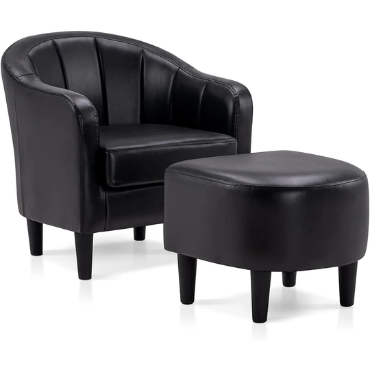 Mcombo Accent Club Barrel Chair with Ottoman, Leather Arm Chair 4022
