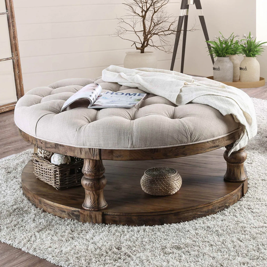 Wooden Round Coffee Table With Open Shelf