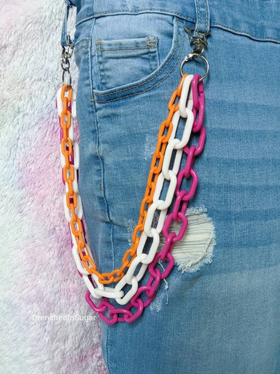 Colorful Layered Pants Chain, Cute Wallet Rainbow Pride Color Plastic Chains, Kawaii Pocket Lesbian Flag Colors