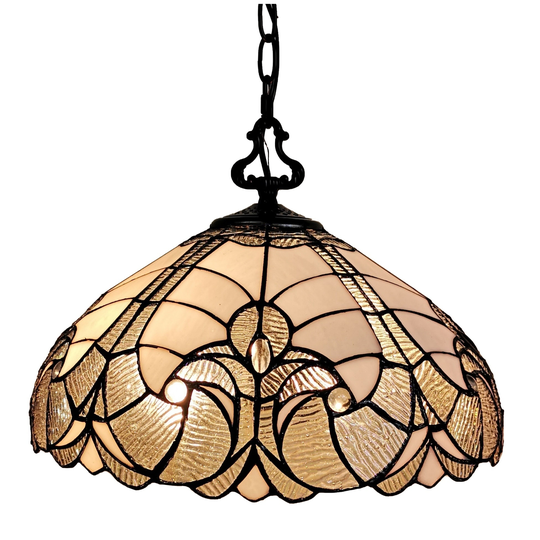 Tiffany Style Hanging Pendant Lamp 16" Wide Floral Stained Glass White Game Living Dining Room AM297HL16B Amora Lighting