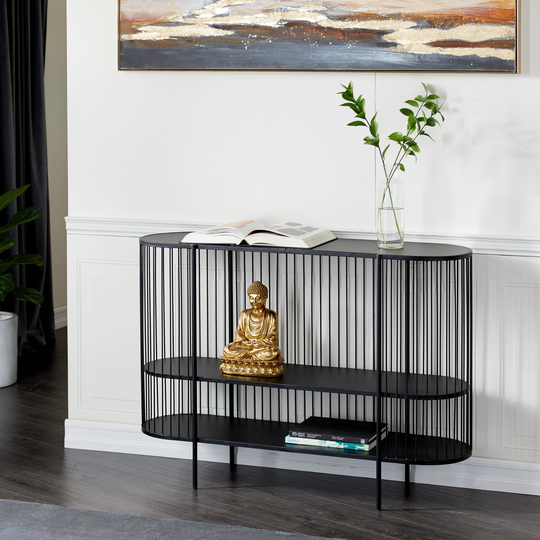 Contemporary Birdcage Black Metal Console, Coffee Table, and Accent Table Collection