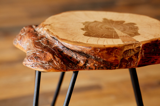 Wood Coffee Table, Live Edge Small Tables, Cherry Rustic End Table Mid-Century Modern
