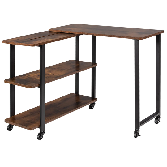 360 Degree Rotating Sofa Side Table Mobile Table with Storage Shelves