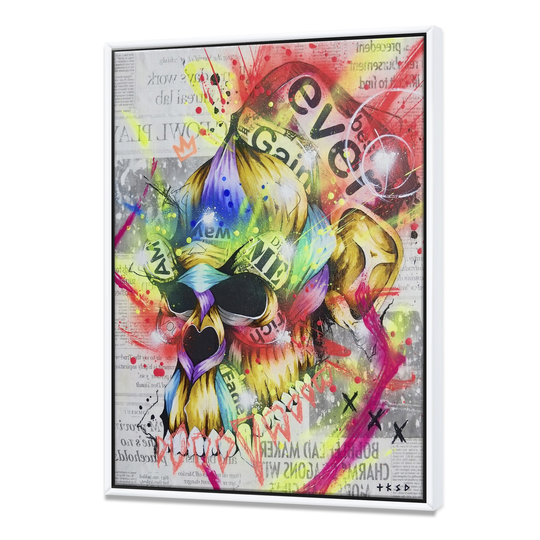 Designart 'Neon Colorful Blossoming Skull' Modern & Contemporary Framed Canvas Artwork Print