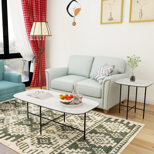 DAVEE 2 Pieces White Ceramic Ton Coffee Table Set - Coffee Table:47.24*23.62*15.75 inches