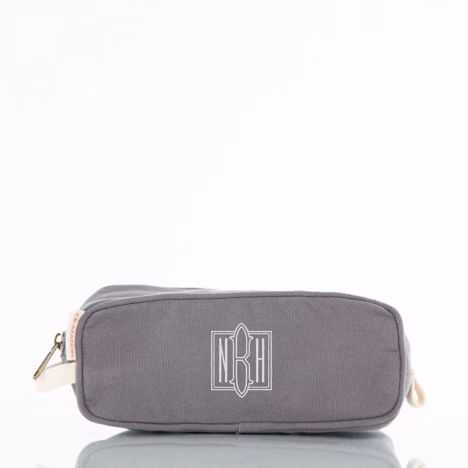 Monogrammed Canvas Grey Kids Travel Kit, Toiletry Bag, Kid's Overnight, Kids's Gift, Pencil Case