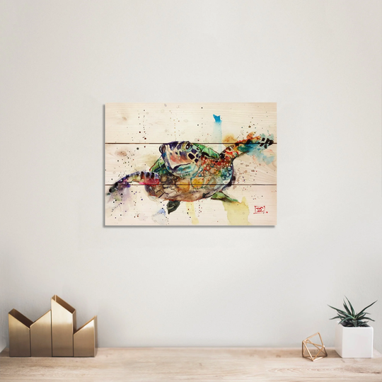 Colorful Turtle Painting Wood Art Print