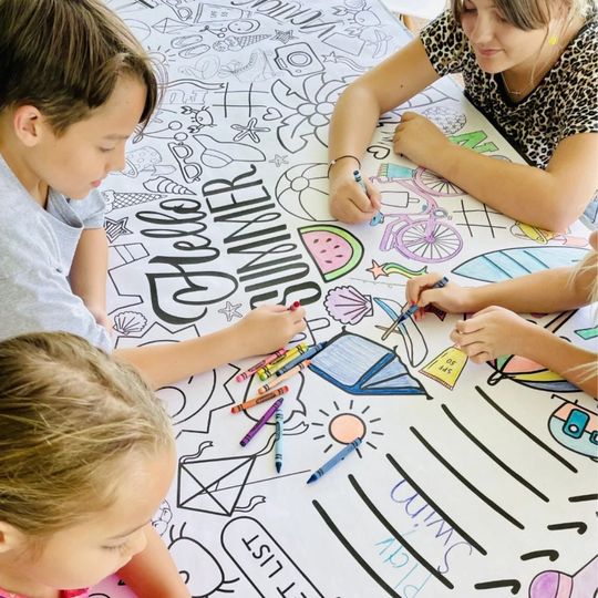 Kids Summer Coloring Fun - Huge Table Cover Themed Banner Screen Free Boredom Buster Activity