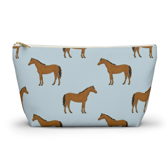 Horse Pouch, Pencil Case, Farm Animal Custom Teacher Bridesmaid Cosmetic Bag, Farmer Zipper Makeup Accessory Pouch
