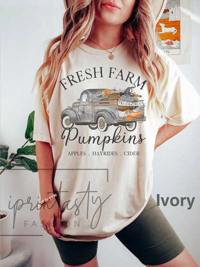 Comfort Colors® Farm Fresh Pumpkins Fall Women T-Shirt, Thanksgiving Pumpkin, Tee, Pumpkin Patch, Iprintasty Halloween