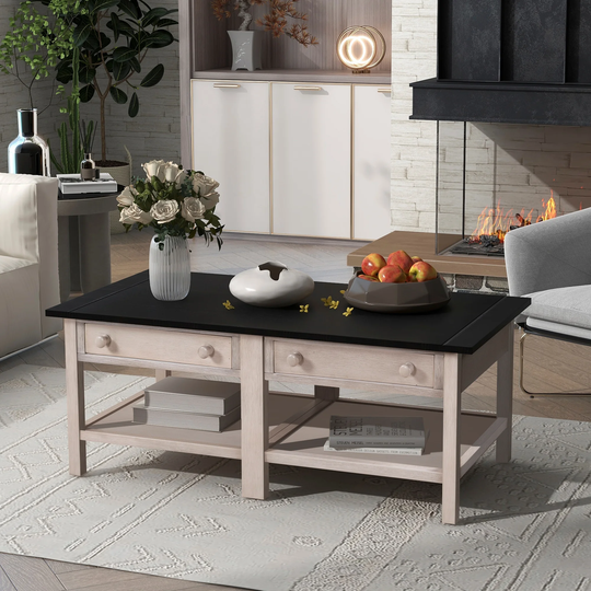 Classical Coffee Tables with Open Shelf Storage Space and Drawer