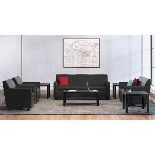 Circulate Leather Reception Three-Cushion Sofa, 73 x 28.75 x 32, Black - 73" x 28.75" x 32"