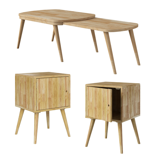 Carson Carrington Shorewood 3-piece Mid Century Modern Wood End Tables with Doors and Nesting Cocktail Table