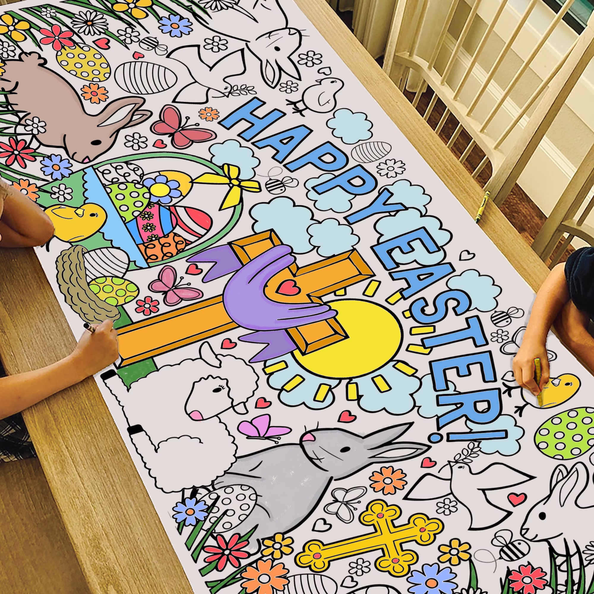 Giant Easter Cross Coloring Poster Or Table Cover | Paper Christian Tablecloth Religious Craft 30" X 72" Inches