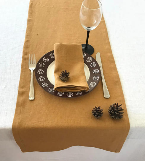 Camel Linen Table Runner. Rustic Decor. Light Brown Farmhouse Dining Centerpiece. Kitchen Decoration