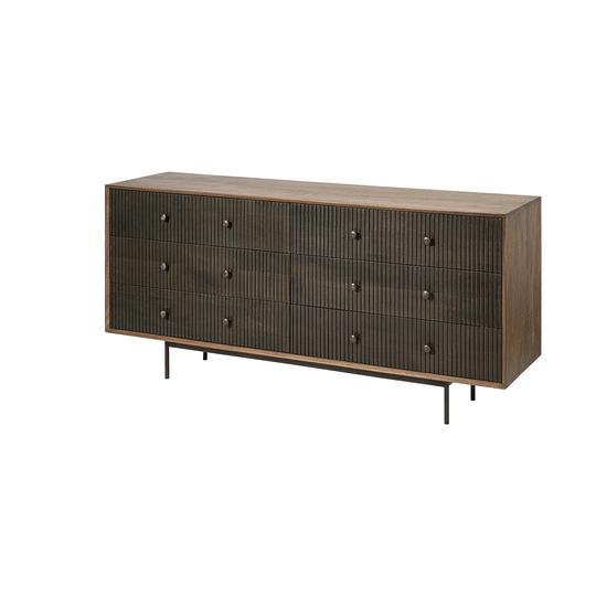 Grace Two-Tone Brown Solid Wood 6 Drawer Sideboard - 70.0L x 18.0W x 31.0H
