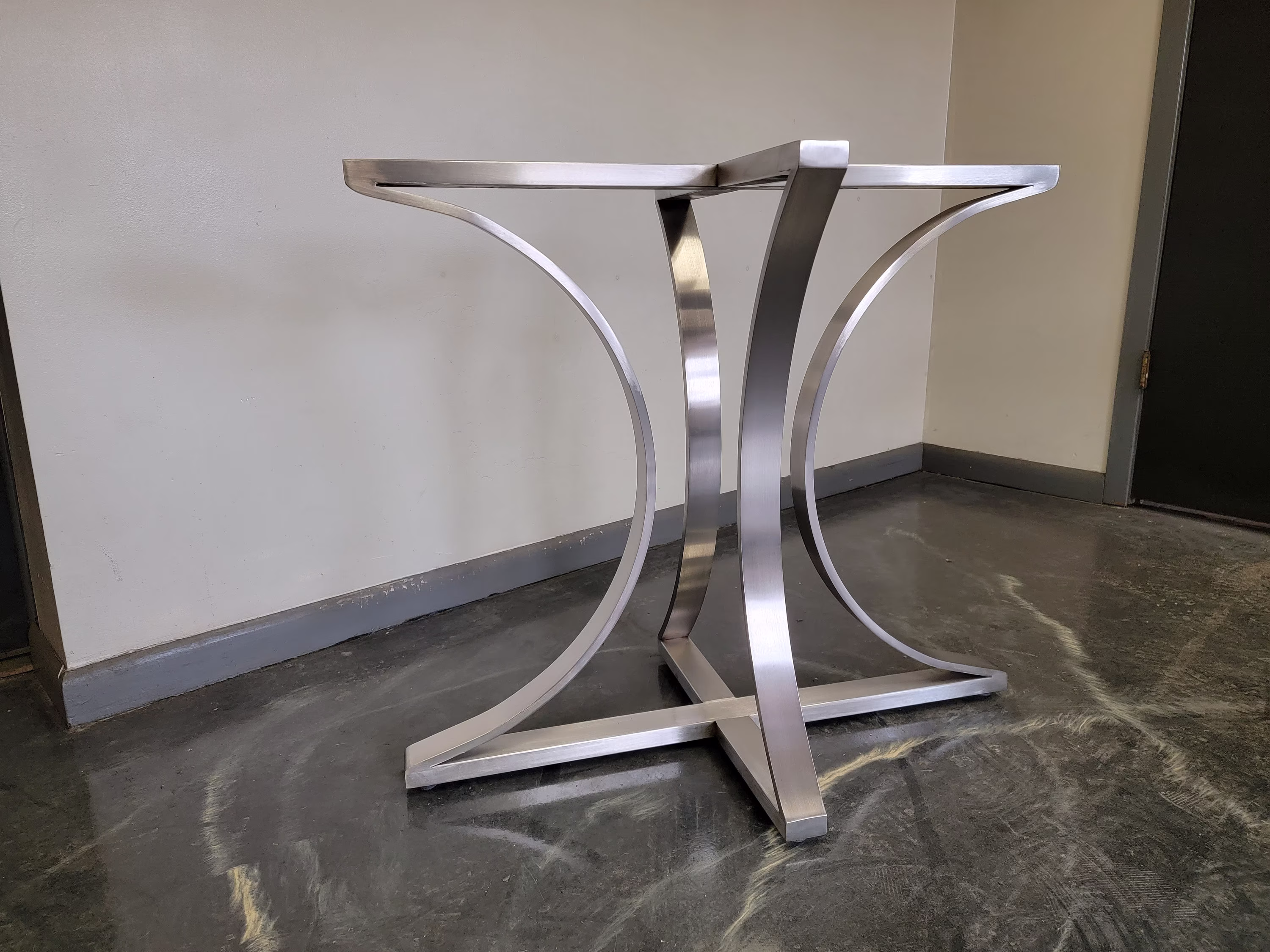 Brushed Stainless Rolled Pedestal Table Base - Any Size
